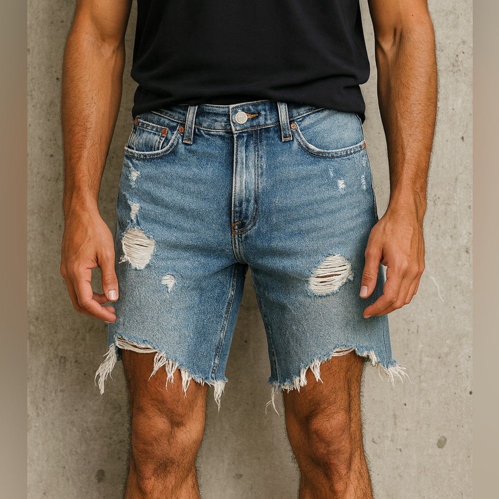 Bershka Slim Fit Distressed Denim Cutoff Shorts – Men’s 29